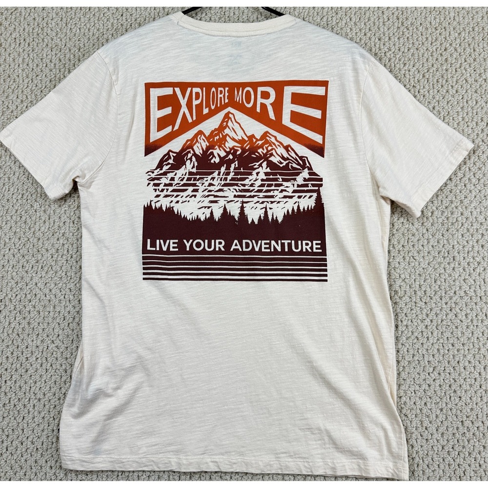 MBX Premium Goods Shirt Mens L Cream Explore More Mountain Range Graphic